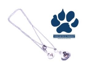 Dije en forma de corazón transparente con ceniza encapsulada